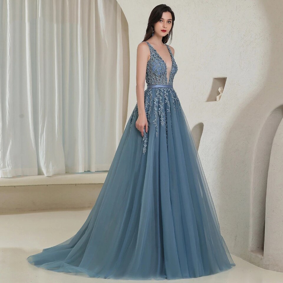Robe Longue de Soirée Bleue – Image 5