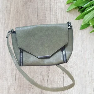 Sac pochette femme Atmosphère – Similicuir kaki – Bandoulière & détails métalliques