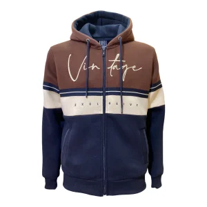 Sweat Zippé Homme Vintage Exclusive Bleu Marron - Maxway 17-9835