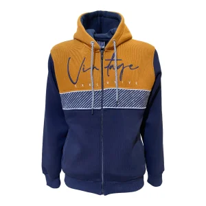 Sweat Zippé à Capuche Homme Bicolore Camel & Bleu Marine - Maxway 17-9173