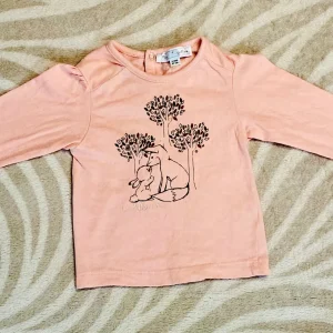 T-shirt Bébé Fille 6Mois Rose Pâle avec Forêt et Animaux - Mes Petits Cailloux