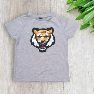 T-shirt enfant 5 ans – Kiabi | Beige & tigre sequins réversibles