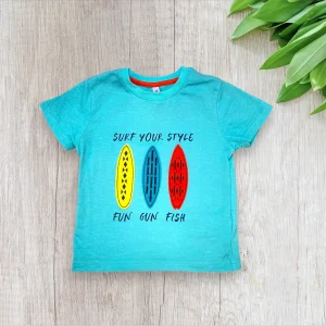 T-shirt garçon–3 ans–Turquoise avec broderie surfs–Très bon état–Sans marque