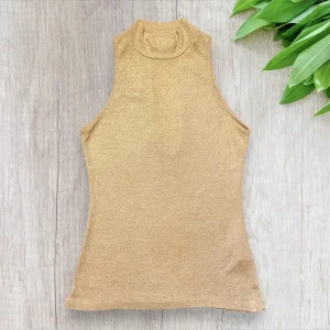 Top femme Morgan doré pailleté taille S sans manche dos nu