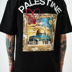 T-shirt Oversize Homme Hallstarz Palestine avec imprimé artistique Aksa