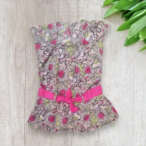 Tunique fille 4 ans – Motif fleuri – Beige & fuchsia – Très bon état