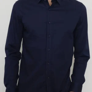Chemise uni bleu avec col classique coupe slim