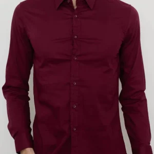Chemise uni bordeaux avec col classique coupe slim