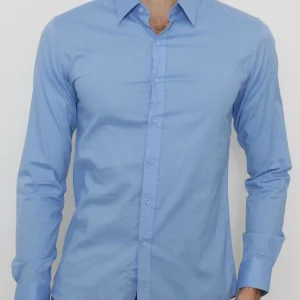 Chemise uni bleu clair avec col classique coupe slim