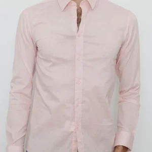 Chemise uni rose avec col classique coupe slim