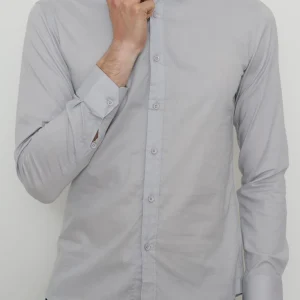 Chemise uni gris avec col classique coupe slim