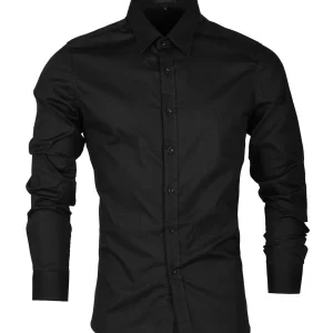 Chemise uni noir avec col classique coupe slim