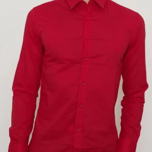 Chemise uni rouge avec col classique coupe slim
