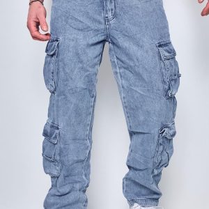 Jean large cargo blue clair homme