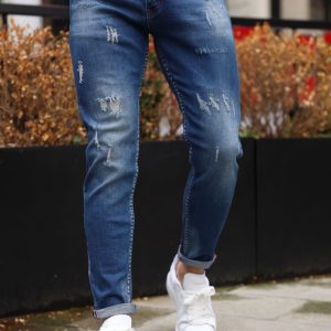 Jean bleu foncé slim effet déchiré
