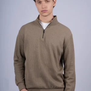 PULL Col Zipee KAKI CLAIR