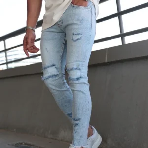 Jean bleu clair troué pour homme