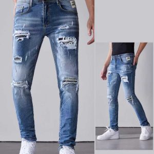 Jean slim fit destroy - bleu délavé