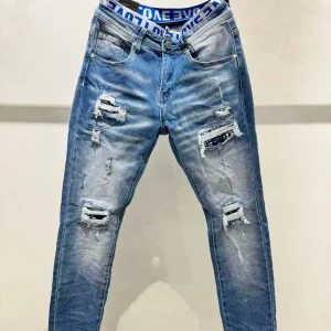 Jean slim fit destroy - bleu délavé