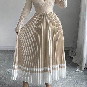 SHEIN GRANDE TAILLE (44/46/50/52/54) Robe maxi élégante dégradée à col V avec taille nouée
