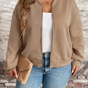 SHEIN GRANDE TAILLE (44/46/48/50/52/54) Blouson bomber casual – Fermeture zippée, col baseball, grande taille