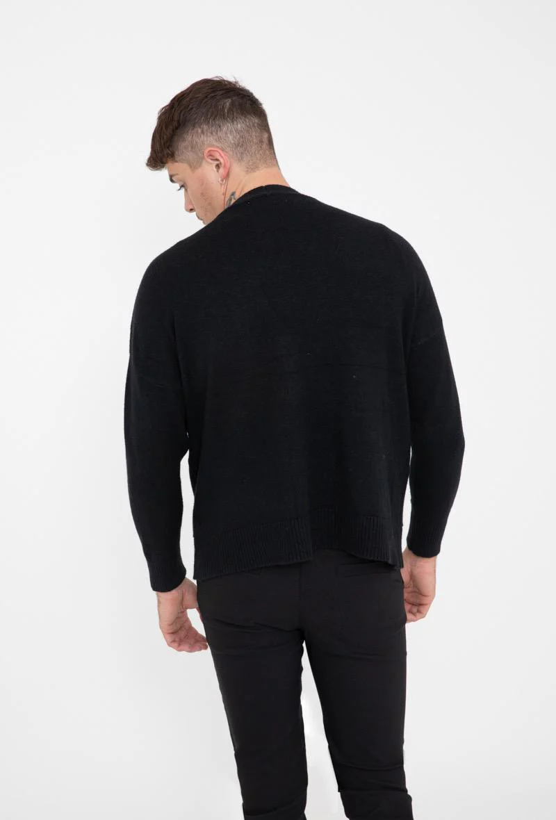 Pull cardigan noir fermeture bouton homme fashion – Image 3