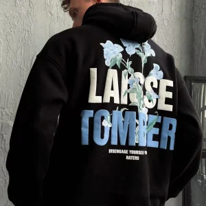 Sweat à capuche imprimé LAISSE TOMBER noir