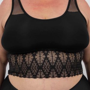 Brassière noire bretelles résille et bande dentelle large