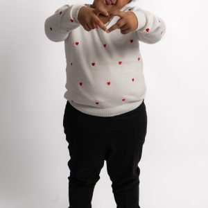 Pull maille blanc avec coeurs rouges fille