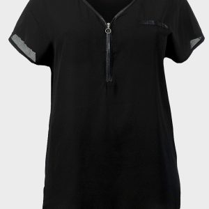 Haut noir bimatière détail simili