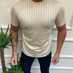 T shirt beige à rayures fashion homme