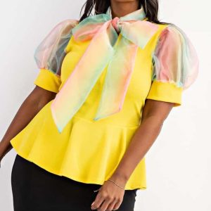 Haut jaune col noeud