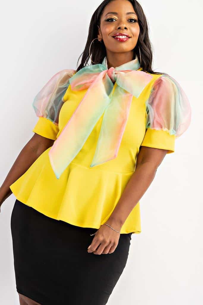 Haut jaune col noeud