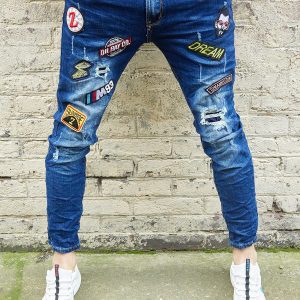 Jean bleu fashion homme avec patch fashion