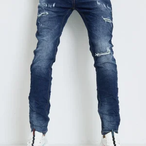 jean bleu délavé avec déchirures homme