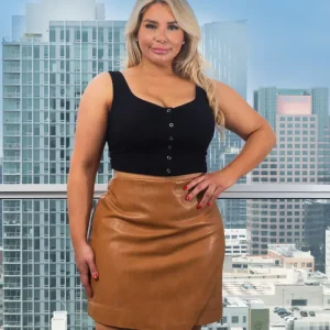 Jupe asymétrique camel en simili