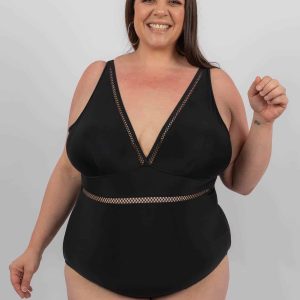 Maillot de bain noir bande résille