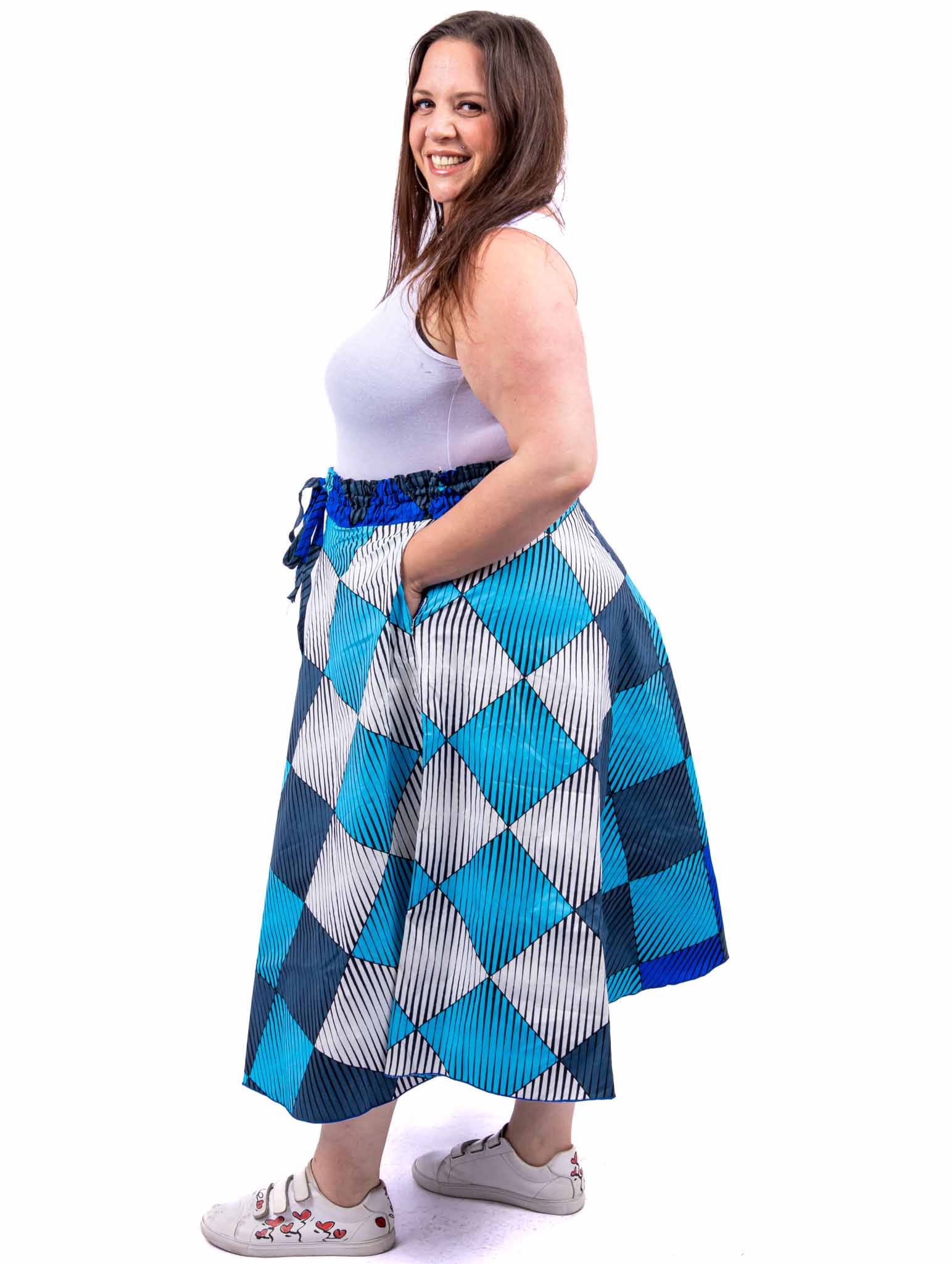 Jupe en wax grande taille bleue – Image 2