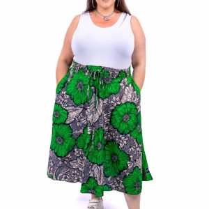 Jupe grande taille en wax fleurs vertes