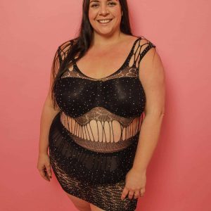 Robe résille strass motif floral