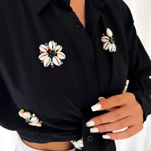 Chemise Noire avec perles