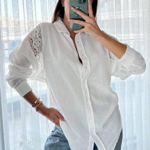 Chemise blanche longue avec broderie
