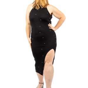 Robe côtelée ornée de strass