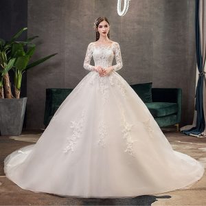 Robe de Mariée Blanche avec Manches à Dentelle