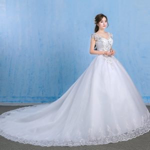 Robe de Mariée Blanche Princesse avec Traîne