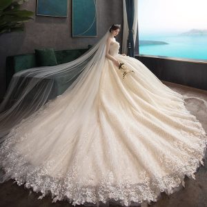 Robe de Mariée Princesse Champagne avec Traîne