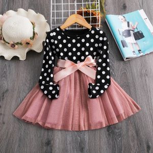 Robe de Princesse à Pois Noire et Rose