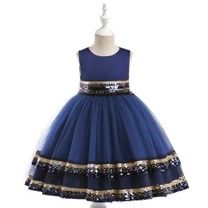 Robe de Princesse Fille Bleu Or