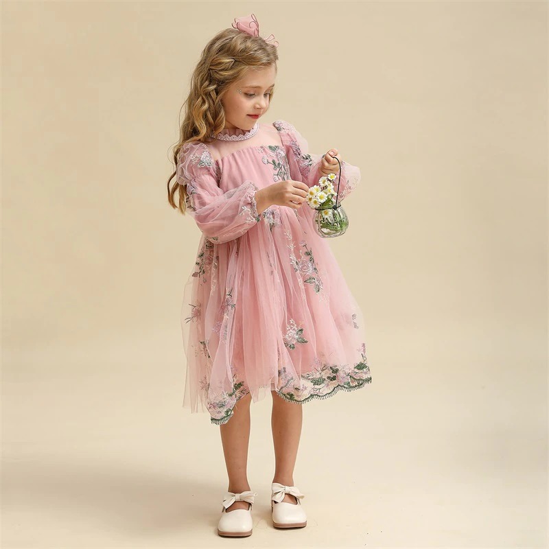 Robe de Princesse Florale Rose pour Fillette