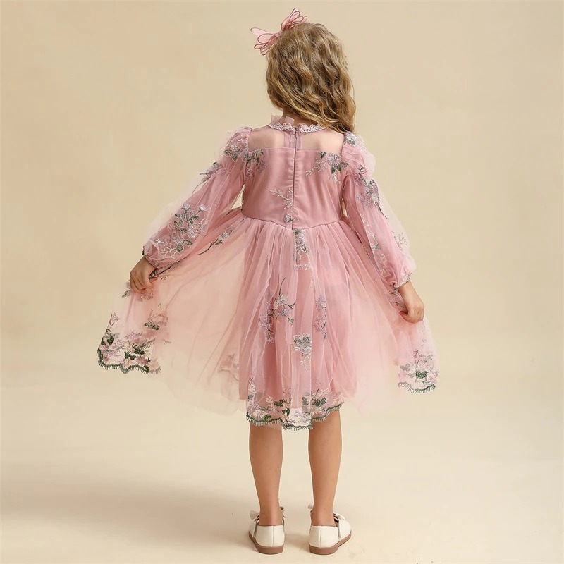 Robe de Princesse Florale Rose pour Fillette – Image 3